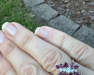 #J3 - $585 - Ruby & diamond 14kt white gold, size 6, 3.6 grams