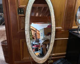 #74 - $70 - Wrought iron and shell standing mirror 22wx65t
