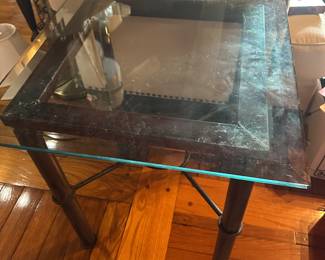 #93 - $120 - Square metal and glass side table 22wx22dx25t