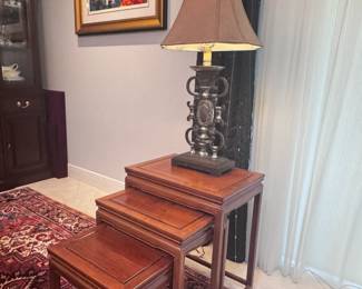 Nesting tables have been sold. Lamp is available.