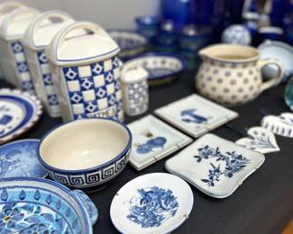 cobalt blue dinnerware and decorative items
