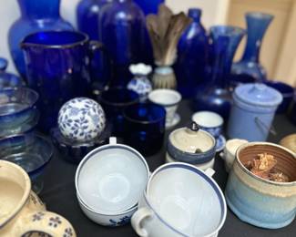 cobalt blue dinnerware and decorative items