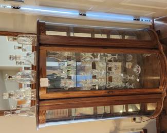 Antique Solid Oak Curio Cabinet with Curved Glass