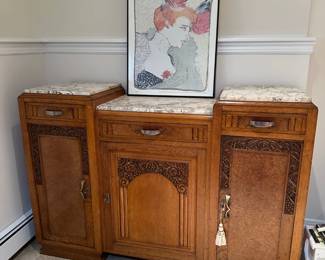 Vintage Poster, Antique Marble Top Cabinet