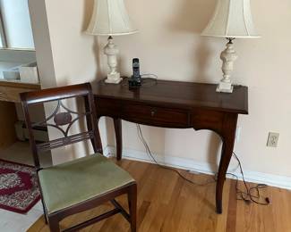 Alabaster Lamps, Hekman Table, Chair