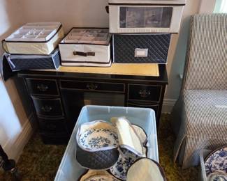 Blue Danube 10pc ea Plates, Bowls, coffee cups and clear glass Sets