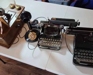 Crank Wall Phone, Rotary Phone, 2 Typewriters