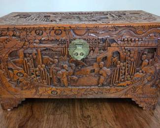 Camphor Trunk Carved wooden chest