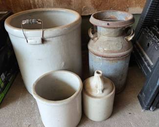 Two Crocks, 2 Milk Jugs