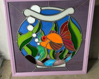 Framed stained glass fish