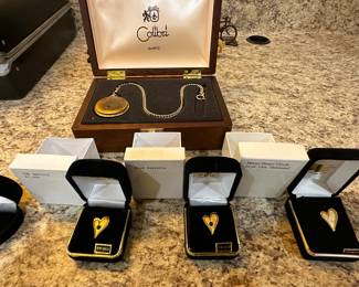 10k Gold Heart Pins w/ Assorted Precious Gems