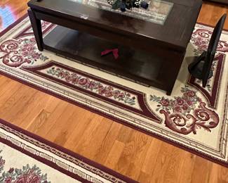 Coffee Table - 19.5" x 50.5" x 30.5" Floral Area Rug - 94" x 62.5"