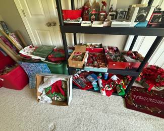 room full of Christmas decor