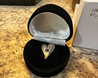 Silver Heart Pin w/ Sapphire