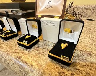 10k Gold Heart Pins w/ Assorted Precious Gems