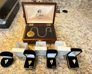 10k Gold Heart Pins w/ Assorted Precious Gems, Silver Pin w/ Sapphire