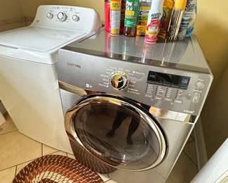 Samsung Dryer, GE Appliances Washing Machine, Assorted Cleaning Products