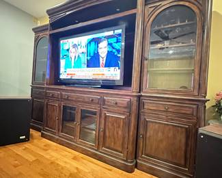 55" Panasonic Flatscreen TV Entertainment Center 89" x 70" x 24" Side Cabinets 83" x 26" x 16"