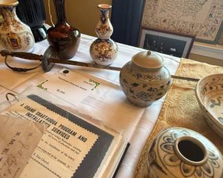 Antique Document Lot, Hoi An Pottery, Napoleonic-Era General's Sword, Rookwood Vase, Faience de Rouen Vases