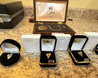 10k Gold Heart Pins w/ Assorted Precious Gems, Silver Heart Pin w/ Sapphire