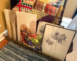 artwork , braided rug, quilts