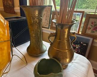 Hoi An Pottery, Tuileries Porcelain Plate, TAG Heuer Watch Winder Box & Chronometer, Antique Brass Patterned Vases