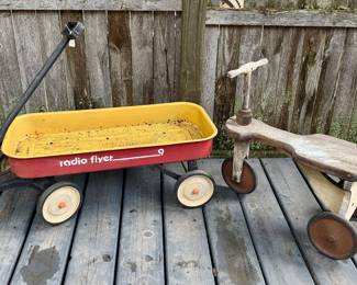 Vintage Radio Flyer Wagon • Antique Wooden Tricycle