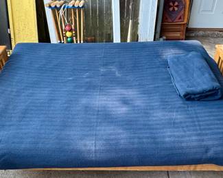 Beautiful and VERY Solid Fully Functioning Oak Futon w/ Mattress & Covers