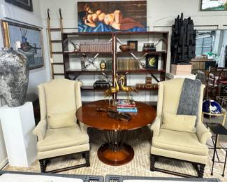 Nancy Corzine table and pair of Ralph Lauren bookshelves. 