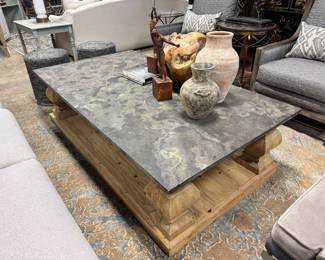Restoration Hardware stone top coffee table. 