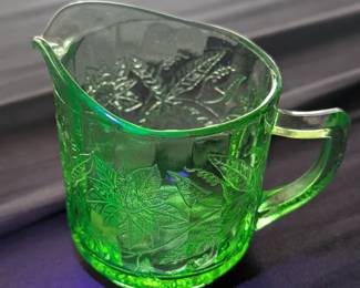 Jeannette Glass Co. Poinsettia Uranium Glass Creamer