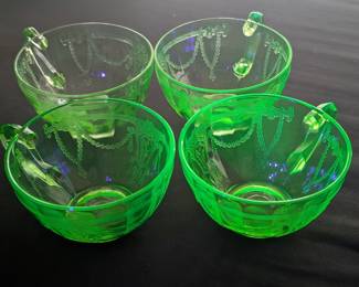 Vintage Anchor Hocking Uranium Cameo Coffee Cups