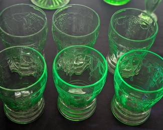 Vintage Anchor Hocking Uranium Cameo Juice Tumblers