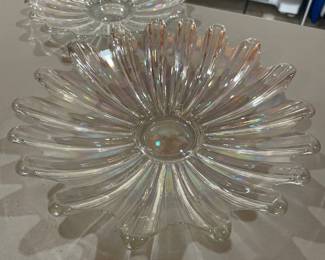 Iridescent carnival glass shallow bowls 11 1/2 and 9 1/2” diameter