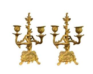 Lot 022
French Rococo Style Cast and Gold Gilt Candlesticks, Antique, Pair