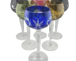 Lot 090-047
Multicolored Cut to Clear Crystal Hock Wine Glasses Six (6)