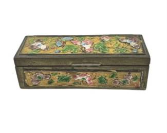 Lot 003
Antique Chinese Enamel Brass Lotus Flowers Hinged Divided Stamp Trinket Box