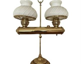 Lot 045
Late 19th C Converted Double Candle Brass Student Lamp