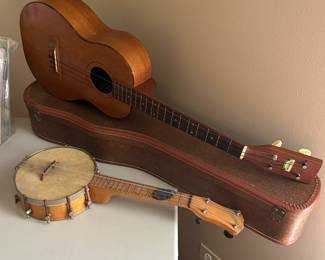 Vintage Ukulele with case and Banjo Ukulele 