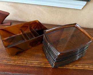 1960's Lucite Tortoise Shell Snack Trays and Organizer