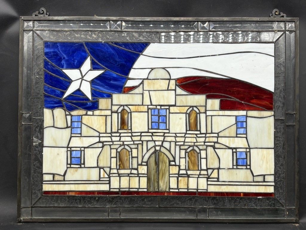 The Alamo Stained Glass Panel in Black Frame