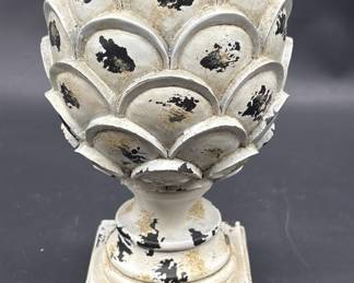 Black and White Artichoke Shaped Footed Vase 9.25