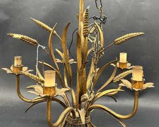 Mid Century Brass Tole Wheat Chandelier