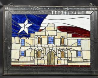 The Alamo Stained Glass Panel in Black Frame