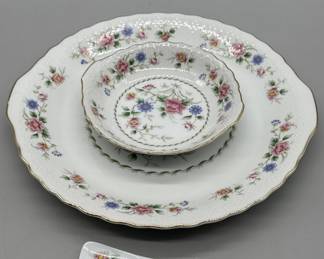 Ceramic Blue & Pink Floral Serving Dish & Scoop
