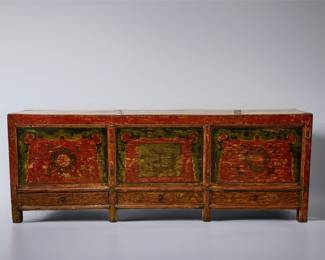 Extra Long Carved Wood Asian Inspired Console