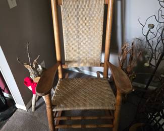 Pair of Oak & Cane Rocking Chairs