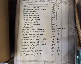 1980s military supply pack fulfillment list, all but a few items are intact & in original condition!