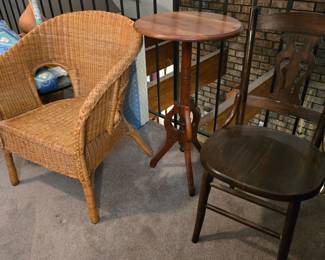 Wicker Chair, Plant Stand,