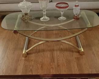 Glass table along with fixtures and sofa Victorian